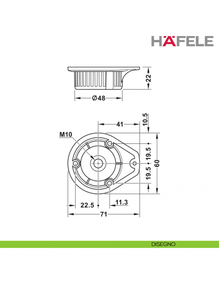 Piastra di montaggio per sistema per zoccoli Axilo 48 rotonda con aletta da avvitare - disegno