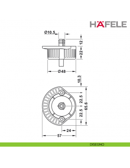 Piastra di montaggio per sistema per zoccoli Hafele Axilo 48 rotonda da inserire a pressione - disegno