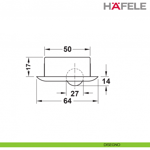 Ruota da incasso girevole per mobili diametro 64 mm portata 50 kg superficie di scorrimento morbida - disegno