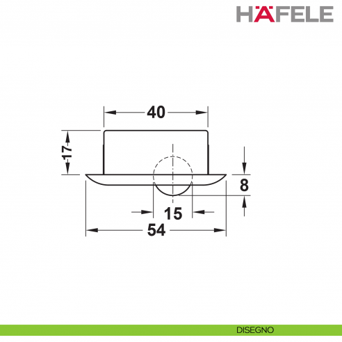 Ruota da incasso girevole per mobili Hafele diametro 54 mm portata 50 kg superficie di scorrimento dura - disegno