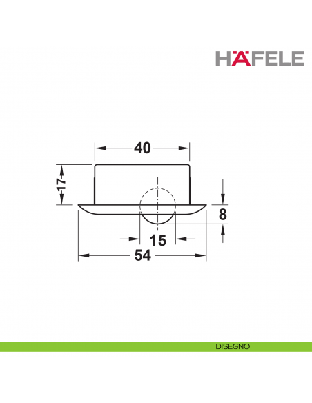 Ruota da incasso girevole per mobili Hafele diametro 54 mm portata 50 kg superficie di scorrimento dura - disegno