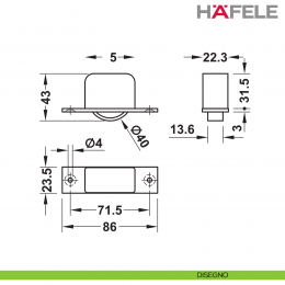Ruota per mobili da incassare Hafele fissaggio a vite per spessore legno minimo 28 mm 2