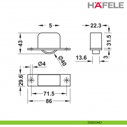 Ruota per mobili da incassare Hafele fissaggio a vite per spessore legno minimo 34 mm 2