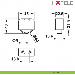 Ruota da incassare per mobili Hafele fissaggio a vite per spessore legno minimo 28 mm 2