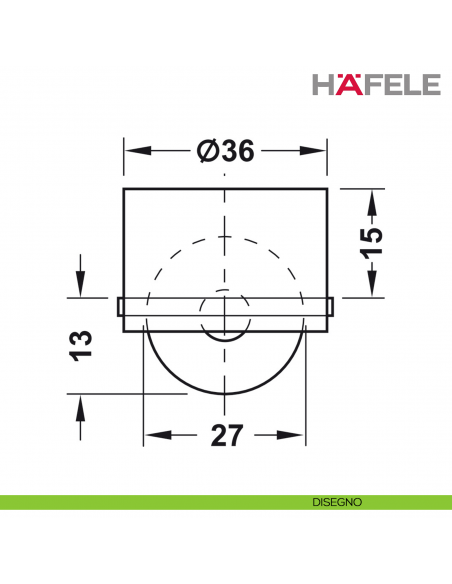 Ruota da incasso per mobili Hafele diametro 36 mm portata 50 kg superficie di scorrimento dura - disegno