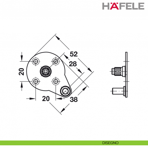 Fermo per piano ribaltabile in legno verso il basso Hafele con effetto frenante - supporto fianco