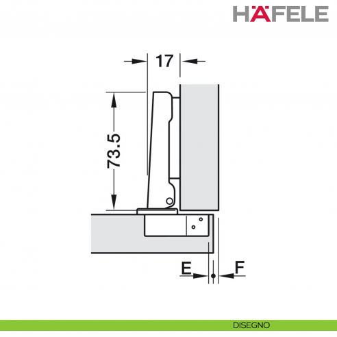 Cerniera Hafele Metalla 310 SM apertura 110 gradi montaggio ad angolo con ammortizzatore di chiusura nichelata - disegno
