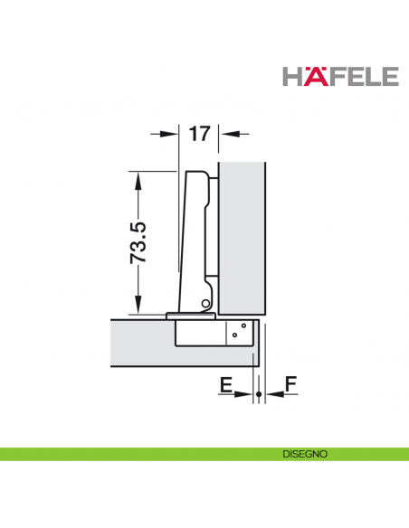 Cerniera Hafele Metalla 310 SM apertura 110 gradi montaggio ad angolo con ammortizzatore di chiusura nichelata - disegno