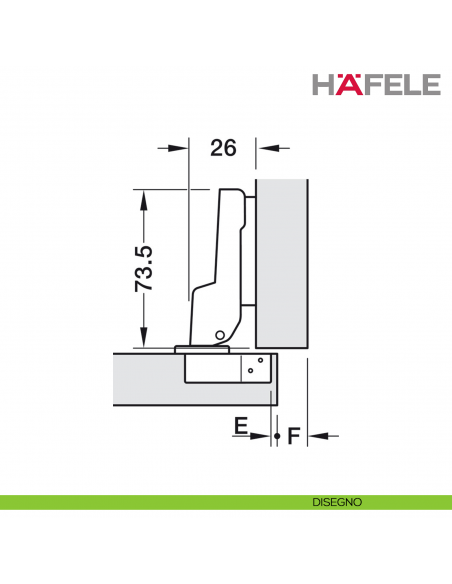 Cerniera Hafele Metalla 310 SM apertura 110 gradi montaggio intermedio/doppio con ammortizzatore di chiusura nichelato - disegno