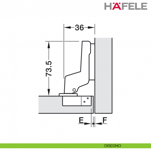 Cerniera Hafele Metalla 310 SM apertura 110 gradi montaggio a filo con ammortizzatore di chiusura nichelata - disegno
