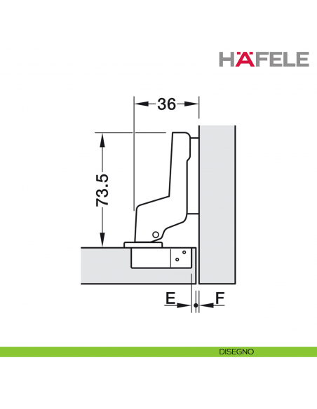 Cerniera Hafele Metalla 310 SM apertura 110 gradi montaggio a filo con ammortizzatore di chiusura nichelata - disegno