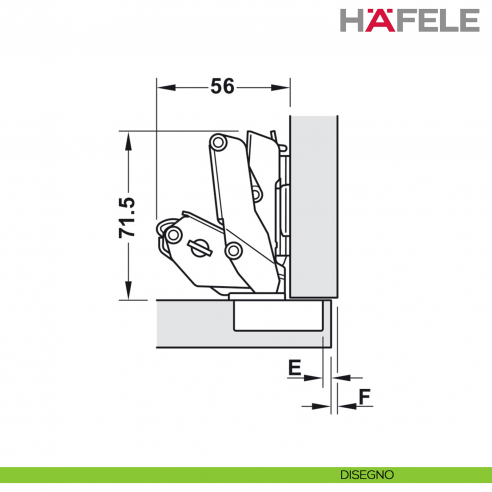 Cerniera Hafele Metalla 310 SM apertura 155 gradi montaggio ad angolo con ammortizzatore di chiusura nichelato - disegno