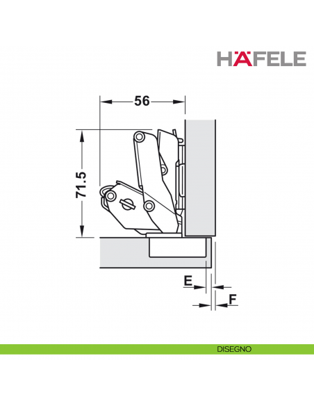 Cerniera Hafele Metalla 310 SM apertura 155 gradi montaggio ad angolo con ammortizzatore di chiusura nichelato - disegno