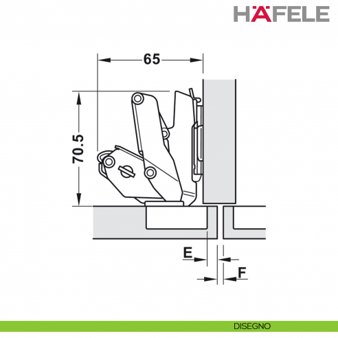 Cerniera Hafele Metalla 310 SM apertura 155 gradi montaggio intermedio/doppio con ammortizzatore di chiusura nichelato - disegno
