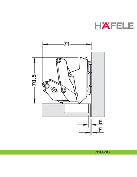 Cerniera Hafele Metalla 310 SM apertura 155 gradi montaggio a filo con ammortizzatore di chiusura nichelata - disegno