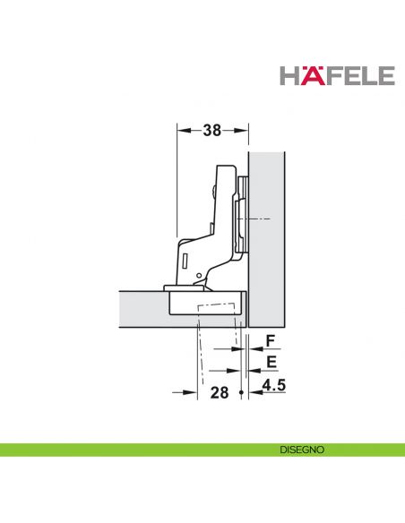 Cerniera Hafele Metalla 310 A/SM apertura 95 gradi montaggio a filo spessore fino a 26 mm ammortizzata - disegno