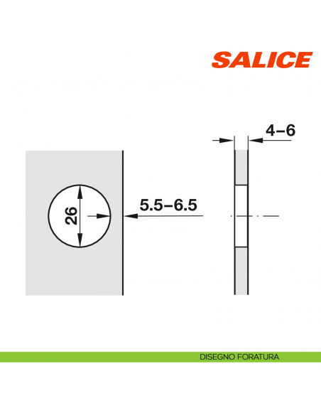 Cerniera per anta in vetro Salice C2C7A39 apertura 94° collo 0 chiusura automatica - disegno foratura