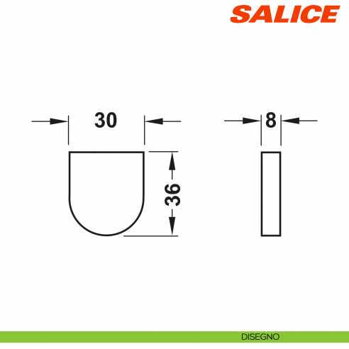 Placchetta copriscatolina semitonda cromata Salice P2CBA06 per cerniera per anta in vetro - disegno