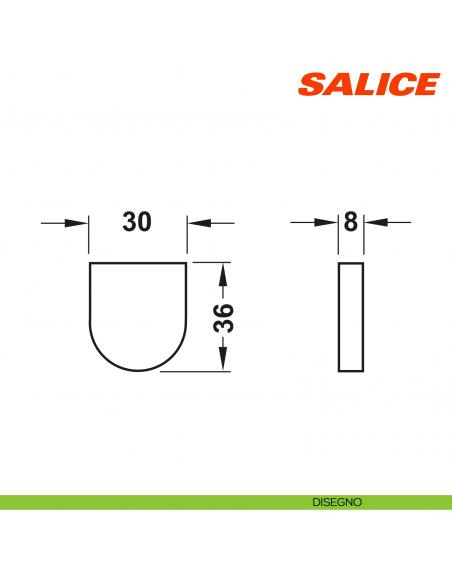 Placchetta copriscatolina semitonda cromata Salice P2CBA06 per cerniera per anta in vetro - disegno