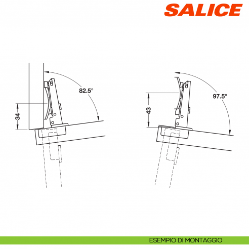 Base inclinabile da -7,5 a +7,5 gradi per applicazioni angolari Salice B2V3BW9R - disegno