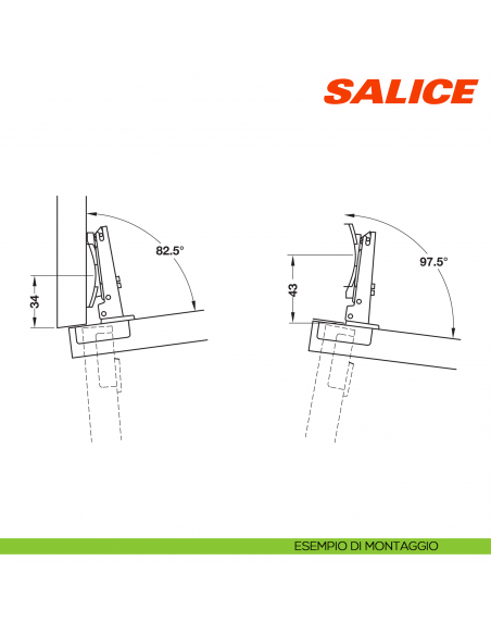 Base inclinabile da -7,5 a +7,5 gradi per applicazioni angolari Salice B2V3BW9R - disegno
