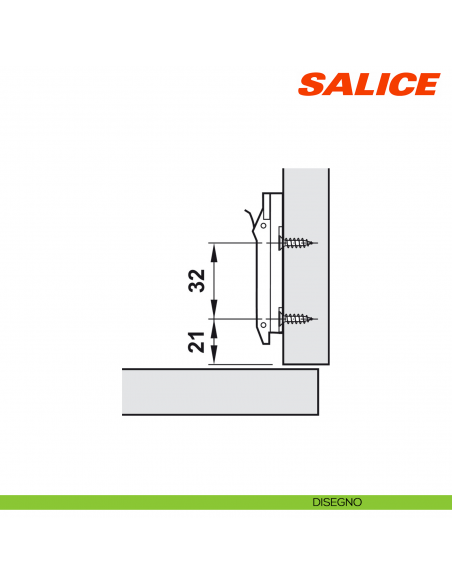 Base H 3 dritta Domi a innesto rapido con clip e regolabile per cerniera Salice BAP3R39 - disegno