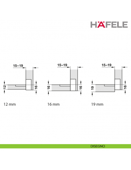 Cerniera per ante a ribalta in legno Hafele Plano-Medial angolo di apertura 90 gradi - disegno