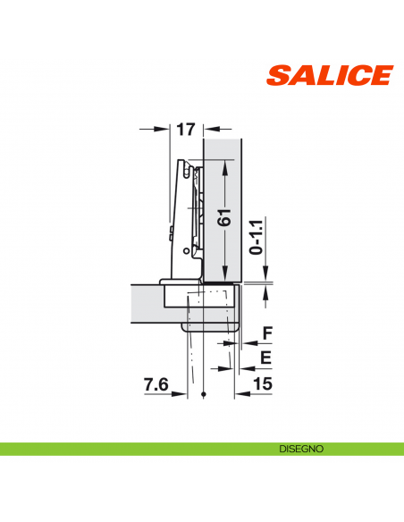 Cerniera Salice C2ABAE9 Silentia+ apertura 94 gradi collo 0 forti spessori ammortizzata - disegno