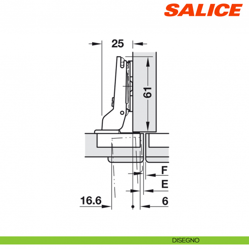 Cerniera Salice C2ABGE9 Silentia+ apertura 94 gradi collo 9 forti spessori ammortizzata - disegno