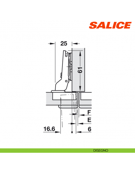 Cerniera Salice C2ABGE9 Silentia+ apertura 94 gradi collo 9 forti spessori ammortizzata - disegno