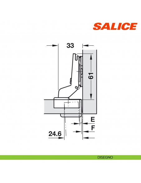 Cerniera Salice C2ABPE9 Silentia+ apertura 94 gradi collo 17 forti spessori ammortizzata - disegno