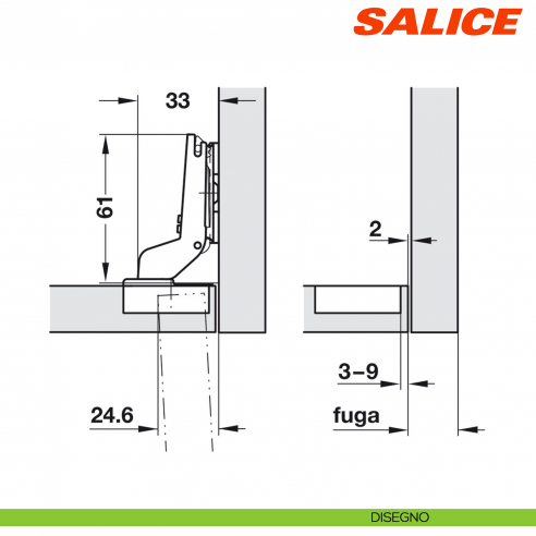 Cerniera Salice C2ABPE9 Silentia+ apertura 94 gradi collo 17 forti spessori ammortizzata - disegno