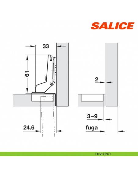 Cerniera Salice C2ABPE9 Silentia+ apertura 94 gradi collo 17 forti spessori ammortizzata - disegno