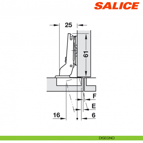 Cerniera Salice C7A6AG9 Silentia+ apertura 110 gradi collo 9 ammortizzata - disegno