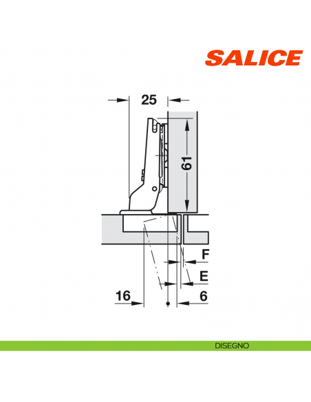 Cerniera Salice C7A6AG9 Silentia+ apertura 110 gradi collo 9 ammortizzata - disegno