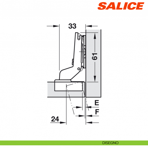 Cerniera Salice C7A6PE9 Silentia+ apertura 110 gradi collo 17 ammortizzata - disegno