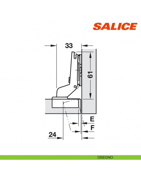 Cerniera Salice C7A6PE9 Silentia+ apertura 110 gradi collo 17 ammortizzata - disegno