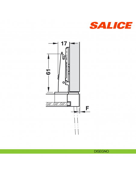 Cerniera Salice C1Z6AE9 Silentia+ per ante con telaio in alluminio apertura 105 gradi collo 0 ammortizzata - disegno