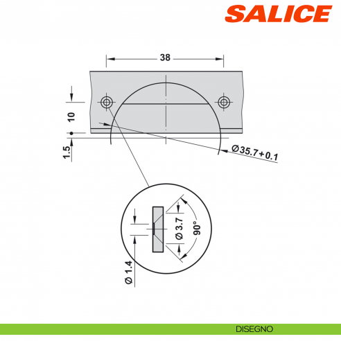 Cerniera Salice C1Z6AE9 Silentia+ per ante con telaio in alluminio apertura 105 gradi collo 0 ammortizzata - disegno