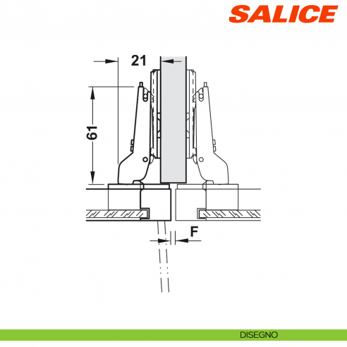 Cerniera Salice C1Z6GE9 Silentia+ per ante con telaio in alluminio apertura 105 gradi collo 9 ammortizzata - disegno