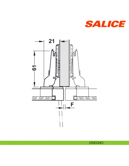 Cerniera Salice C1Z6GE9 Silentia+ per ante con telaio in alluminio apertura 105 gradi collo 9 ammortizzata - disegno