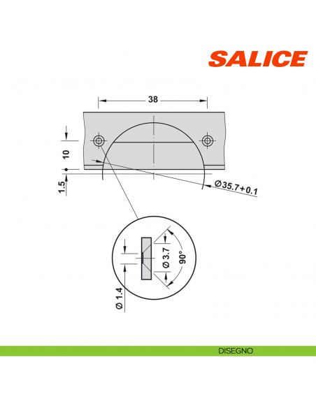 Cerniera Salice C1Z6GE9 Silentia+ per ante con telaio in alluminio apertura 105 gradi collo 9 ammortizzata - disegno