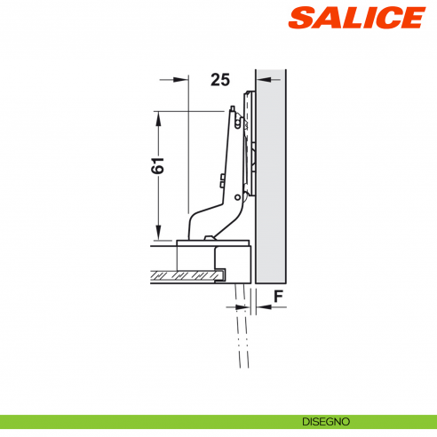 Cerniera Salice C1Z6PE9 Silentia+ per ante con telaio in alluminio apertura 105 gradi collo 17 ammortizzata - disegno