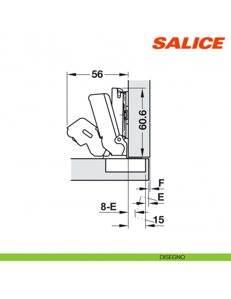 Cerniera Salice C2AKAE9 Silentia+ apertura 155 gradi collo 0 forti spessori ammortizzata - disegno