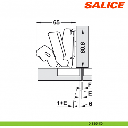 Cerniera Salice C2AKGE9 Silentia+ apertura 155 gradi collo 9 forti spessori ammortizzata - disegno