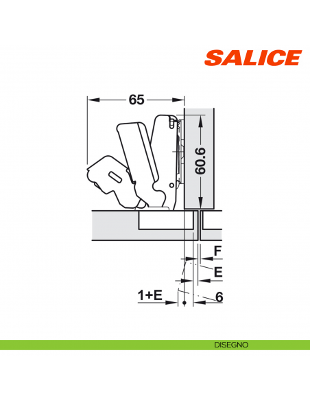 Cerniera Salice C2AKGE9 Silentia+ apertura 155 gradi collo 9 forti spessori ammortizzata - disegno