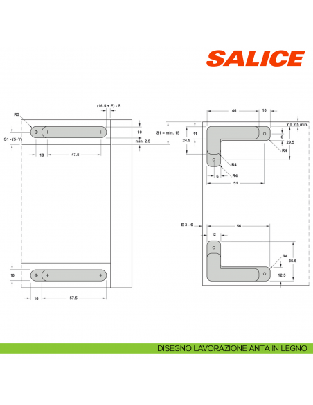 Cerniera invisibile Salice Air ammortizzata CEL6XE9XXV apertura 105 gradi finitura nichel - lavorazione anta in legno