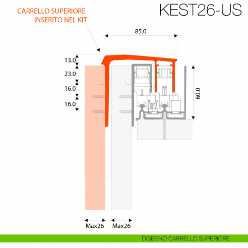 Kit anta esterna Gap Italia Usual spessore 26 mm per armadi e scorrevoli sovrapposti - carrello superiore