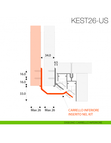 Kit anta esterna Gap Italia Usual spessore 26 mm per armadi e scorrevoli sovrapposti - carrello inferiore