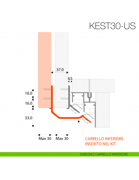 Kit anta esterna Gap Italia Usual spessore 30 mm per armadi e scorrevoli sovrapposti - carrello inferiore